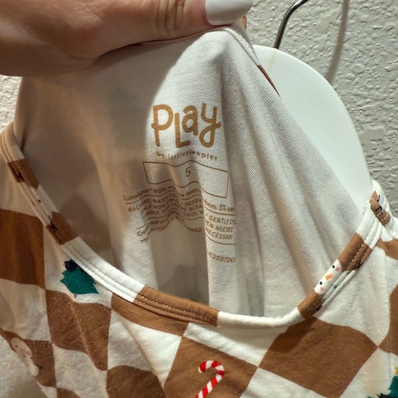 Brown and White Checkered Long Sleeve Dress Little Sleepies - Picture 2 of 3